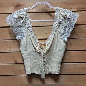 Floral Lace Smocked Crop Top Size M